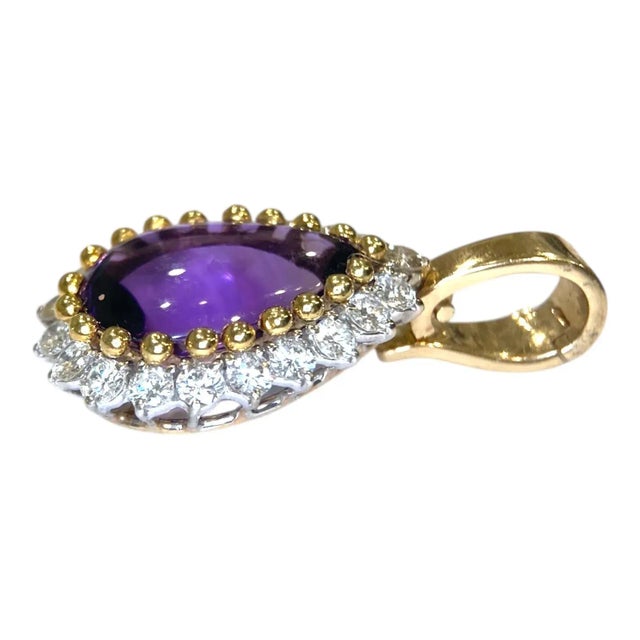 Contemporary Vintage 14k Gold Amethyst & Diamond Pendant Enhancer For Sale - Image 3 of 10