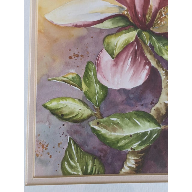Pink Vintage Original Budding Pink Lily Flower Still Life Watercolor Painting For Sale - Image 8 of 8