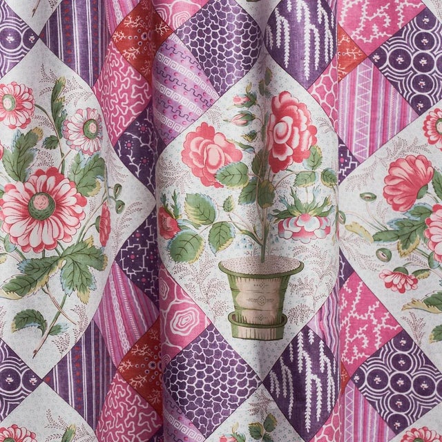 Schumacher Schumacher Caldwell Patchwork Chintz Fabric in Fuschia & Plum For Sale - Image 4 of 5