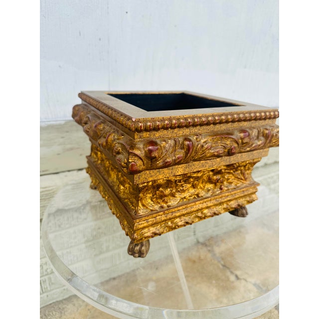 Vintage Italian Giltwood Planter An ornate hand-crafted Italian wood planter featuring richly carved Baroque-style...