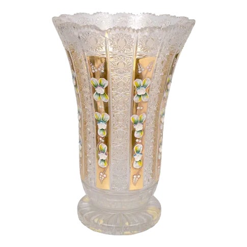 Crystal Vase with Enamel Painting For Sale