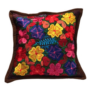 Mexican Floral Embroidered Pillow Cover For Sale