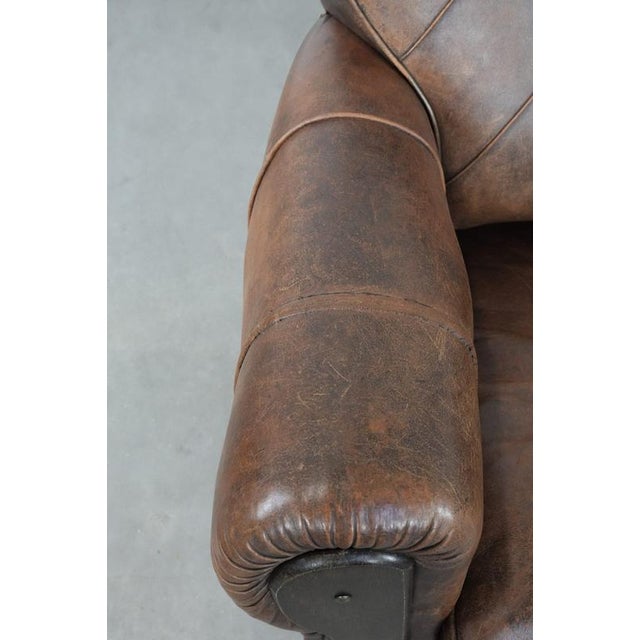 Wood Antique Sheepskin and Wood Armchair For Sale - Image 7 of 14