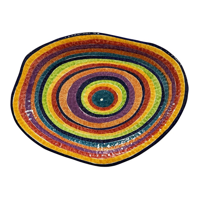 1980s G Venzo Made in Italy Hand Painted Multicolored Signed Porcelain Oval Serving Platter For Sale