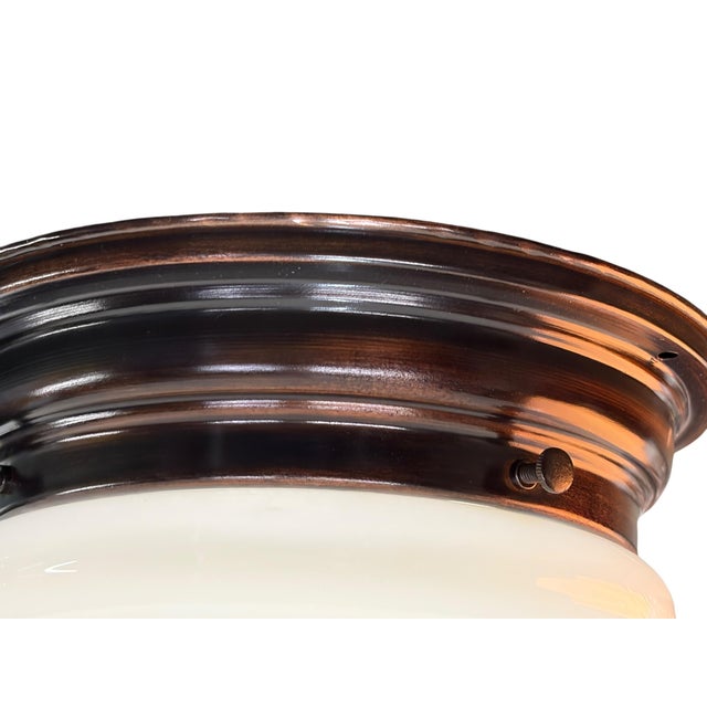 1915 Decorated Milk Glass Flush Mount Globe For Sale - Image 4 of 4