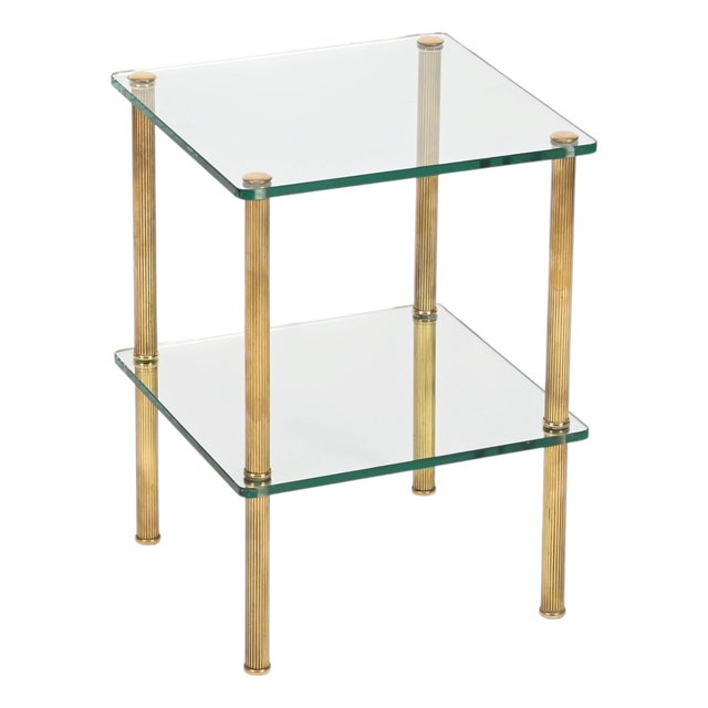 Brass and Glass 2-Tier Side Table or Nightstand from Maison Jansen, France, 1970s For Sale