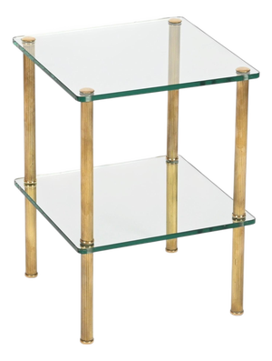 Brass and Glass 2-Tier Side Table or Nightstand from Maison Jansen, France, 1970s