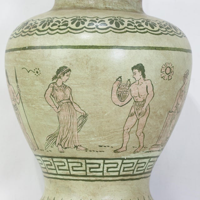 Pistachio Pair of Vintage Hand-Painted Neoclassical Greek Revival Ceramic Temple Jar Table Lamps For Sale - Image 8 of 15