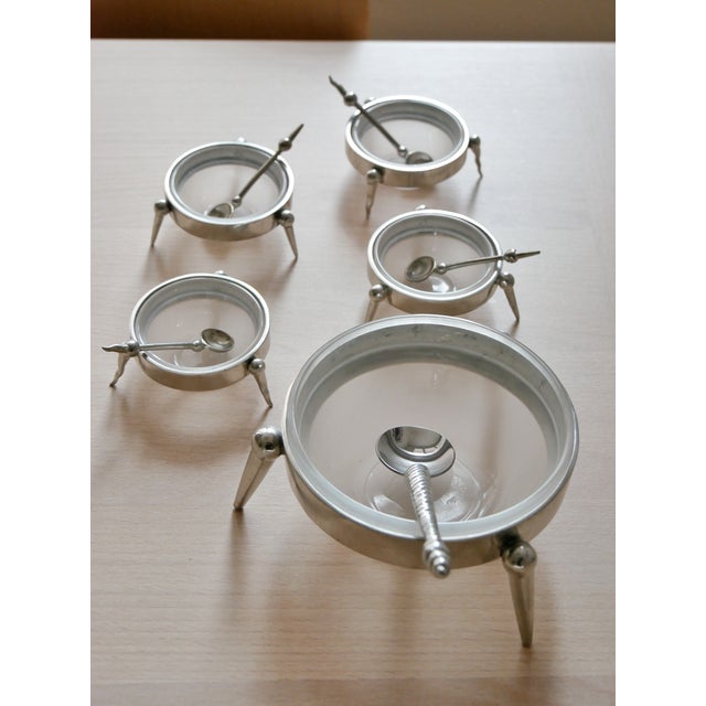 One of a kind caviar holders set! This unique set is marked "Arcoroc France". Frosted glass, combined with steel makes...