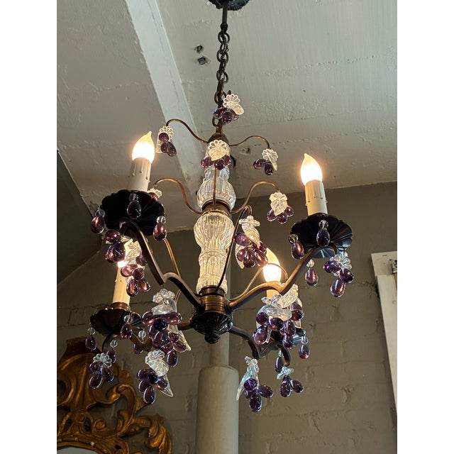 Antique Louis XV Style Four Arm Chandelier With Amethyst Color Grape Clusters For Sale In Minneapolis - Image 6 of 12