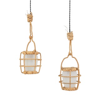 Rope and Opaline Lanterns by Adrien Audoux & Frida Minet, 1960s, Set of 2 For Sale