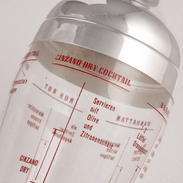 Glass American Glass and Silver-Plated Recipe Cocktail Shaker, 1950s For Sale - Image 7 of 11