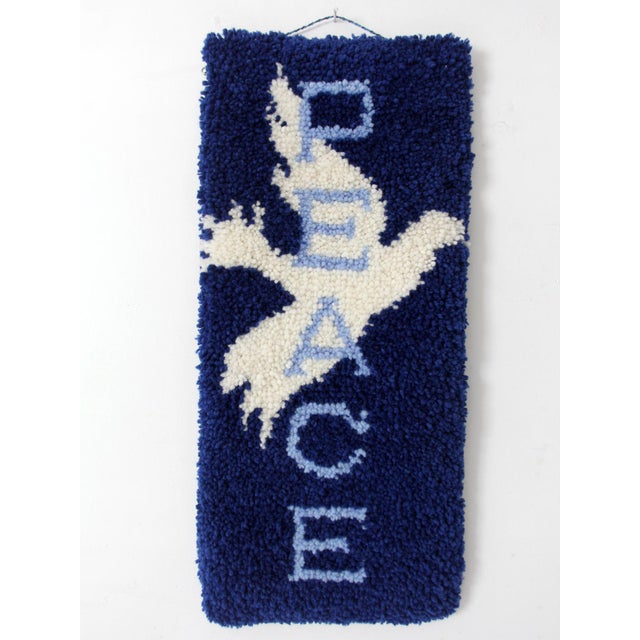 1970s Vintage 1970s Hand-Hooked Peace Dove Wall Hanging For Sale - Image 5 of 10