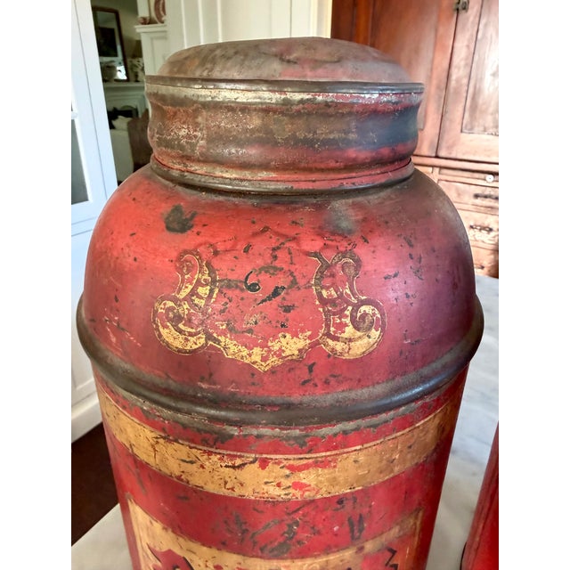 Metal Pair 19th Century Chinese Toleware Tea Canisters For Sale - Image 7 of 16
