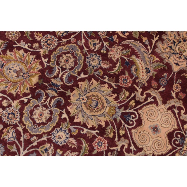 Elegant Floral Pak-Persian Maroon/Blue Wool Rug - 9'1'' X 12'2'' For Sale - Image 4 of 9