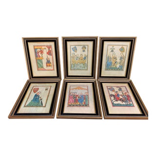 Set of Six Illuminated Medieval Framed Prints For Sale