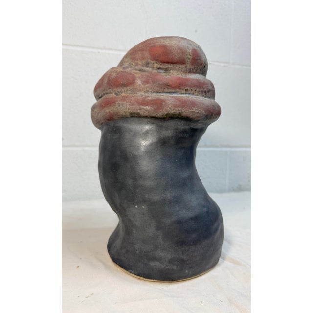 Vintage Handmade Studio Black Red Glaze Brutalist Art Pottery Vase Sculpture For Sale - Image 4 of 11