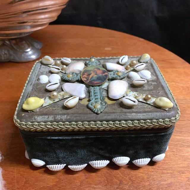 Metal Antique French Folk Art Keepsake Box For Sale - Image 7 of 7