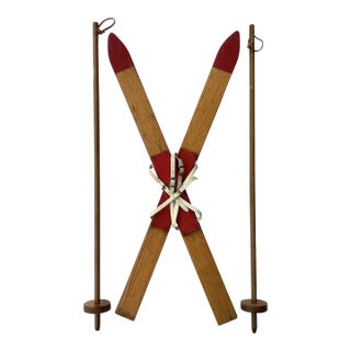 Vintage Child's Wood Skis & Poles For Sale