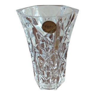 Vintage Cristal France Flower Vase Cross Hatch Pattern For Sale