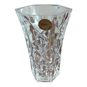 Vintage Cristal France Flower Vase Cross Hatch Pattern