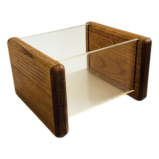 Vintage Wood and Acrylic Bin For Sale