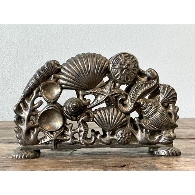 Traditional Vintage Coastal Cast Metal Undersea Napkin Holder For Sale - Image 3 of 12