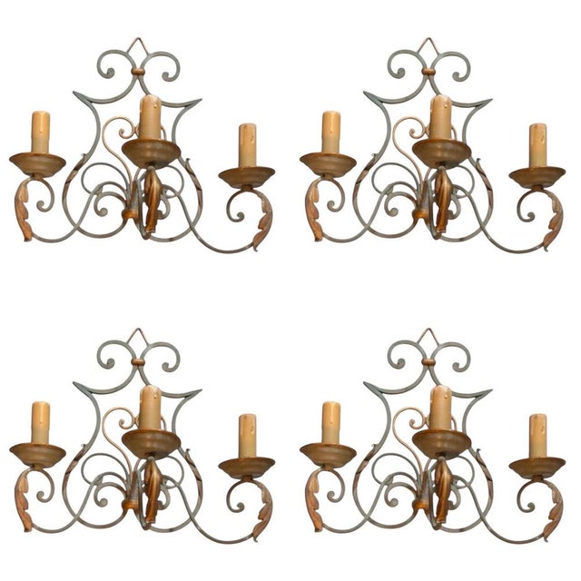 Gold French Art Deco Wrought Iron Castle Wall Sconces, 1925, Set of 4 For Sale - Image 8 of 8