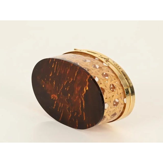 Mid-Century Oval Decorative Box in Brass, Acrylic Glass and Vienna Straw from Dior, Italy, 1970s For Sale - Image 6 of 13