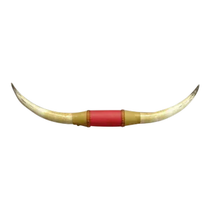 1980s Large Mounted Steer Horns With Red Leather