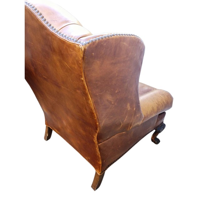 Vintage Zagaroli Chesterfield Hairy Claws Wingback Leather Chair & Ottoman For Sale In Raleigh - Image 6 of 12