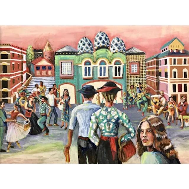 Original Surrealist Figurative Cityscape Painting, "Lisbora" For Sale