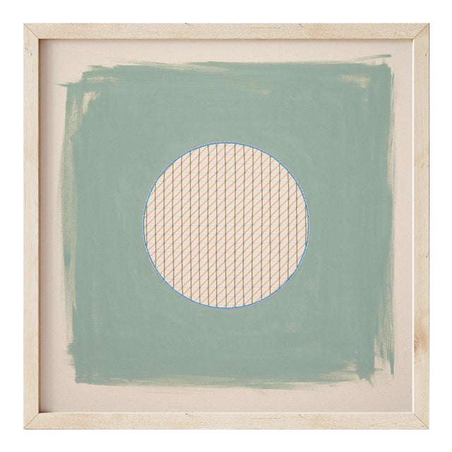 Sage Green Neutral Geometric Abstract Art Print by Emily Keating Snyder | 20 X 20 Print in Wood Frame For Sale