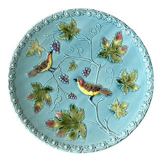 Antique German Majolica Plate Comes With Wall Hanging Hook For Sale