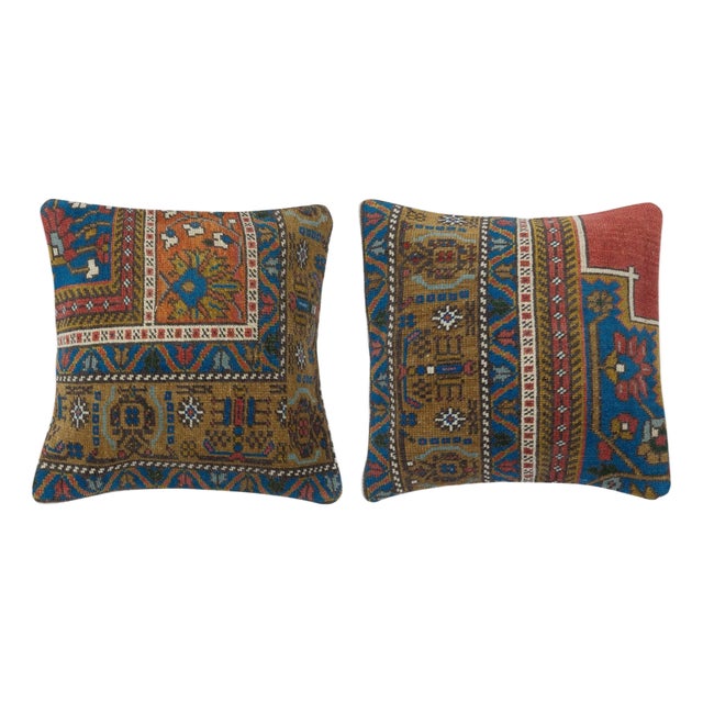 20"x20" SET OF 2 - Turkish Wool Cushion Covers. Handmade Rug Throw Pillows For Sale