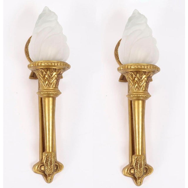 Antique Neo-Classical Ormolu and Glass Flaming Torch Wall Light, 1920s For Sale - Image 10 of 11