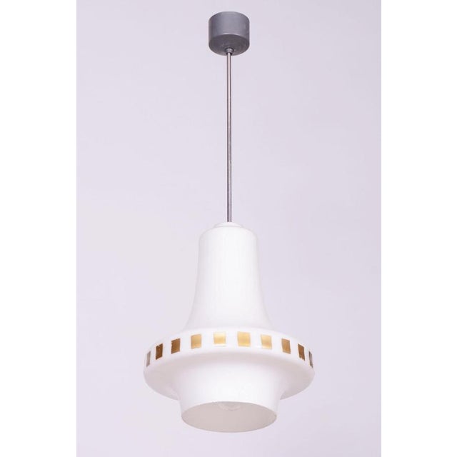 Mid-Century Czech Pendant in Chrome, Steel, Opaline Glass, 1960s For Sale - Image 3 of 8