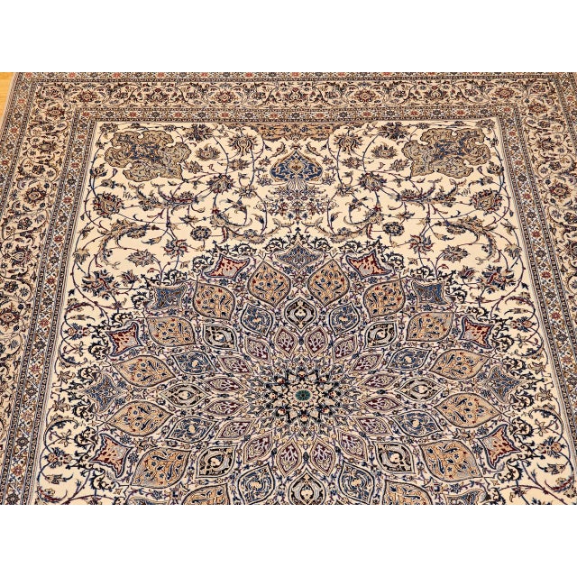 Vintage Exceptionally Fine Nain Area Rug, Hand-Knotted Wool & Silk, Floral Pattern, 7x11, Ivory & Blue For Sale - Image 13 of 18