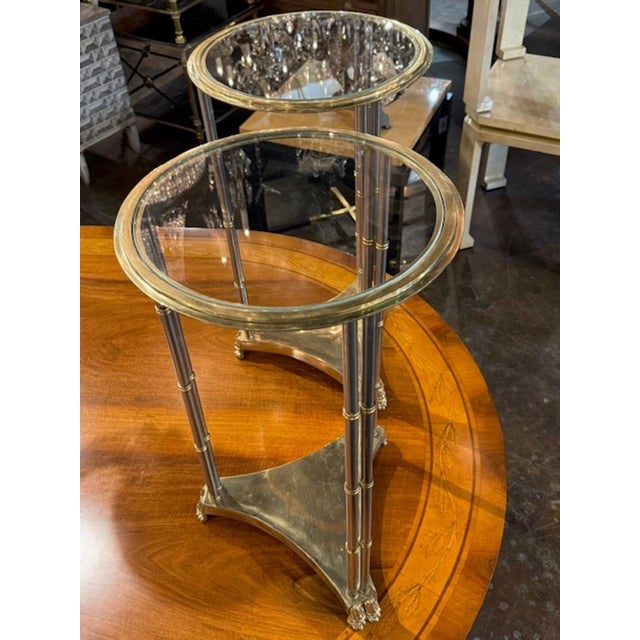 Metal Pair of Jansen Manner Steel and Brass Side Tables For Sale - Image 7 of 7