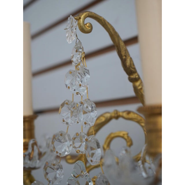 1980s Pair of French Style Brass & Glass Chandelier Type Wall Sconces For Sale - Image 9 of 9