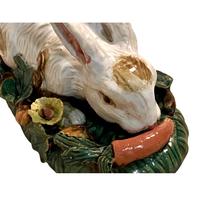 Antique Handmade Majolica Ceramic White Rabbit, Easter Bunny, Centerpiece, Home Decor For Sale In Savannah - Image 6 of 9