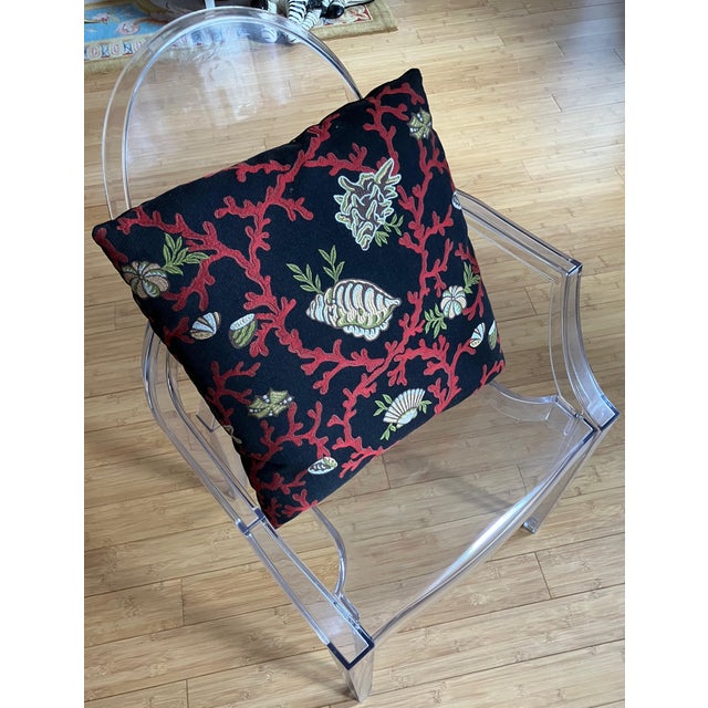 2010s Large Pair of Scalamandre Pillows Black, Red, Gold Sea-Themed Embroidery For Sale - Image 5 of 5