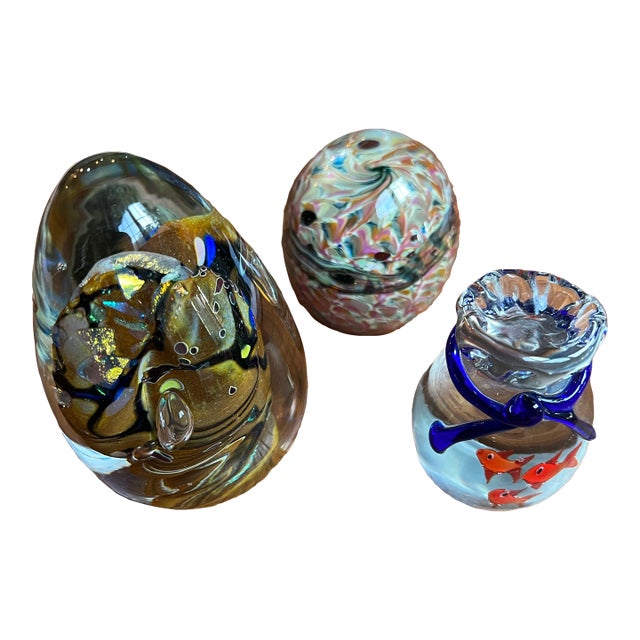 Collection of Vintage Abstract Glass Paperweights- Set of 3 For Sale