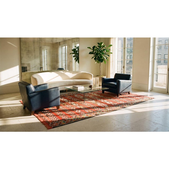 1940s Red Stripe Mid Century Moroccan Rabat Flat-Weave Carpet 5' X 10'3" Flatweave Wool Rug For Sale - Image 16 of 18