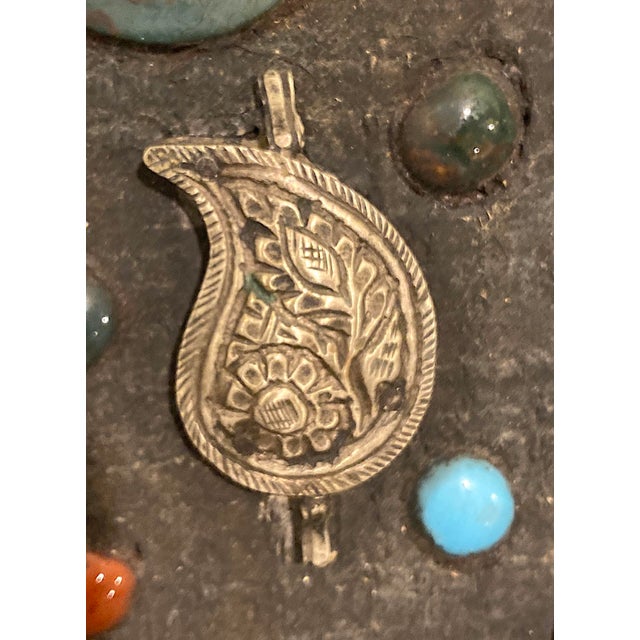 Antique Nepalese Durga Hindu Shrine Brass Wood Stone Inlaid Wall Plaque C1900 For Sale - Image 13 of 16