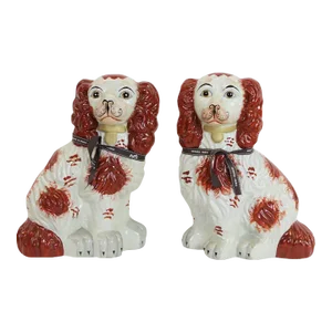 Pair of Mid 20th Century Porcelain Staffordshire Spotted Spaniels