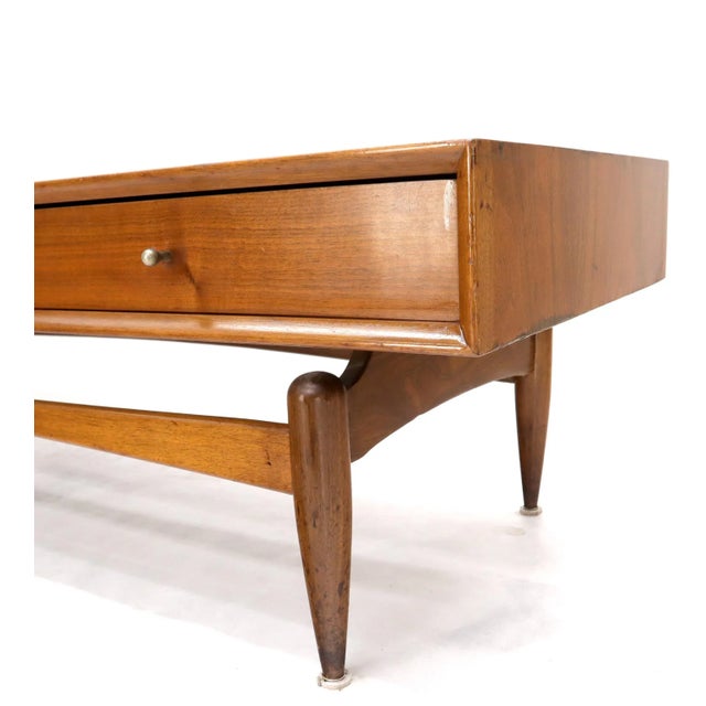 Glenn of California Atr. Walnut Three Drawers Coffee Table on Sculpted Legs For Sale - Image 10 of 13