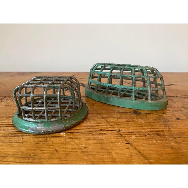 Vintage Iron Flower Frogs, Set of 2, One Oval & One Square/Round. Oval frog measures 5"w x 2.5"d x 2"t. It is marked on...