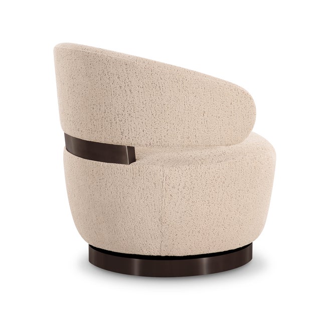 Boho Chic Austin Cream Boucle Swivel Chair For Sale - Image 3 of 6