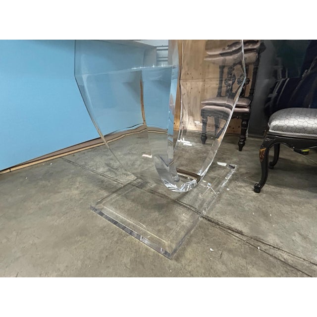 Vintage Postmodern Lucite Dining Table W/ 3/4" Beveled Glass Top For Sale - Image 11 of 12